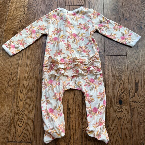 Milkbarn Vintage Floral Organic Cotton Ruffle Zipper Footed Romper 6-9 Months - Picture 5 of 12